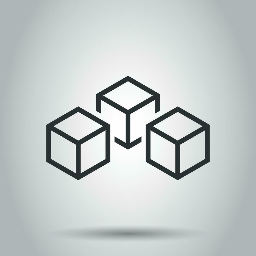 Blockchain technology vector icon in flat style. Cryptography cube block illustration. Blockchain algorithm concept.