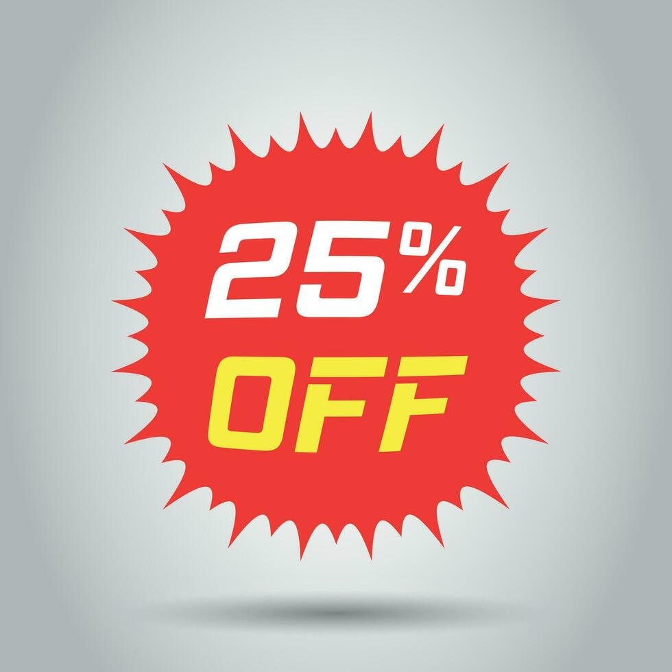 Discount sticker vector icon in flat style. Sale tag sign illustration on white background. Promotion 25 percent discount concept.