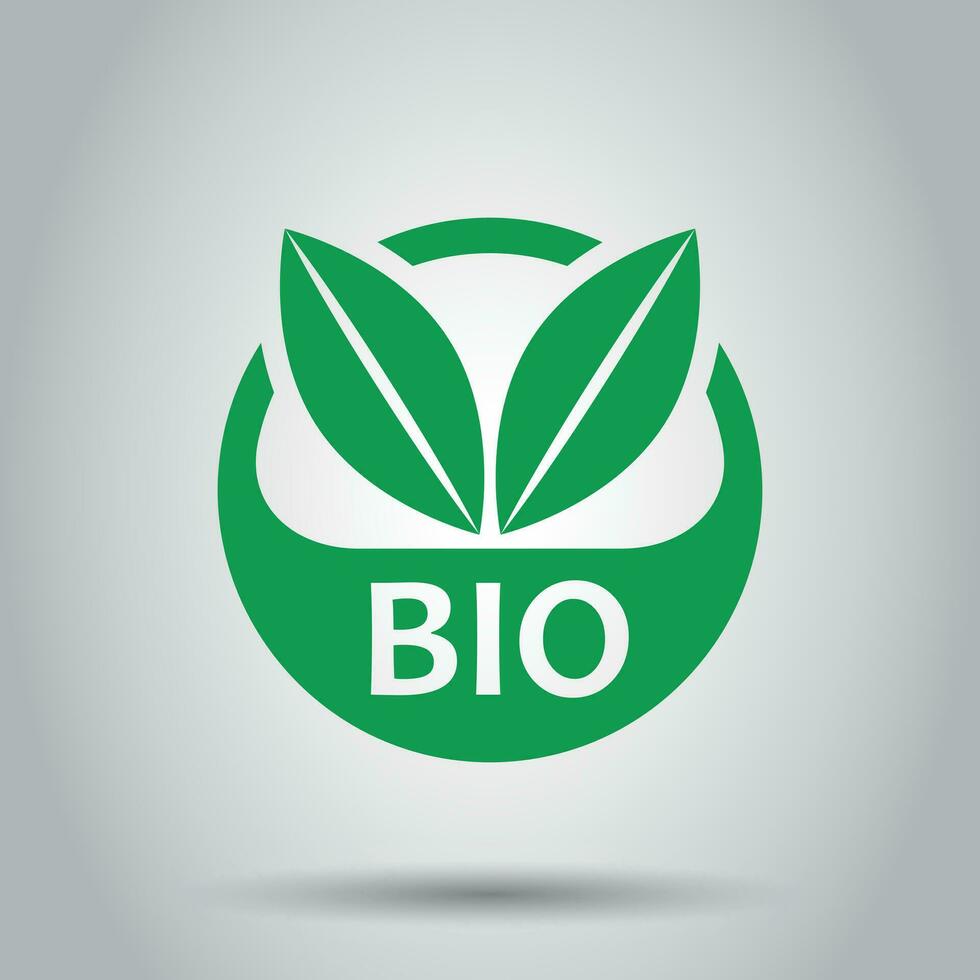 Bio label badge vector icon in flat style. Eco organic product stamp illustration on white background. Eco natural food concept.