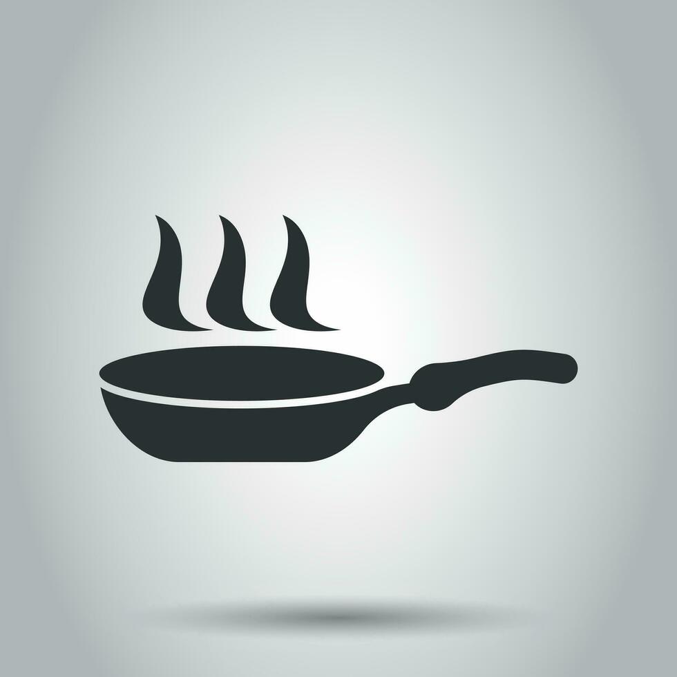 Frying pan icon in flat style. Cooking pan illustration on white background. Skillet kitchen equipment business concept. vector