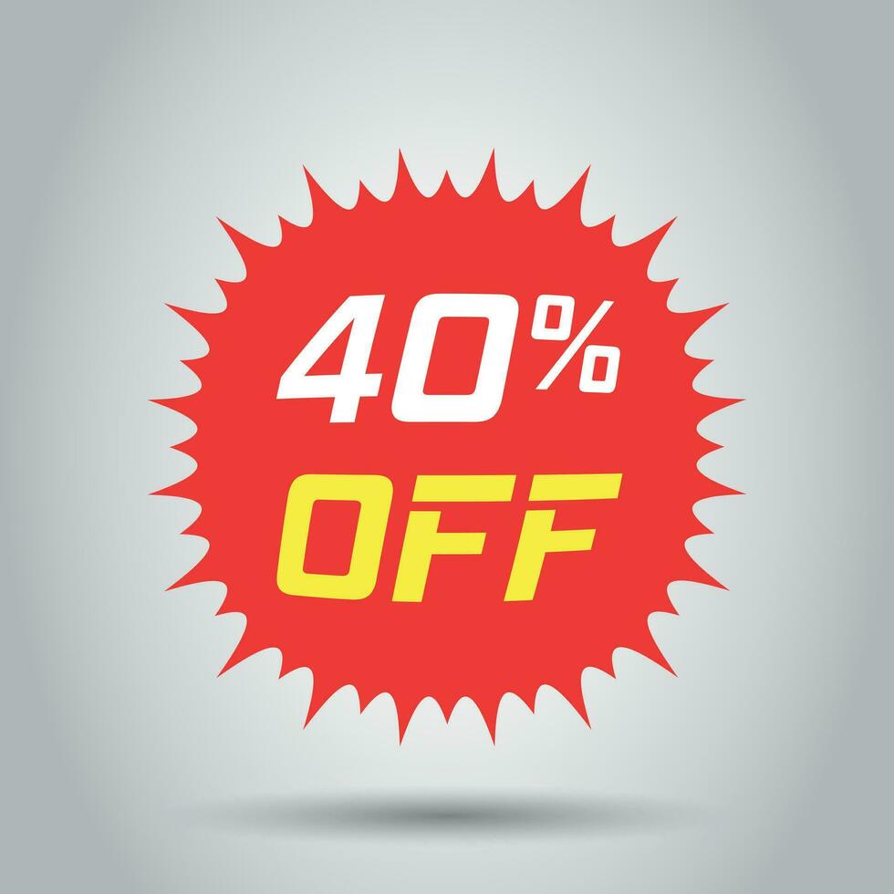 Discount sticker vector icon in flat style. Sale tag sign illustration on white background. Promotion 40 percent discount concept.