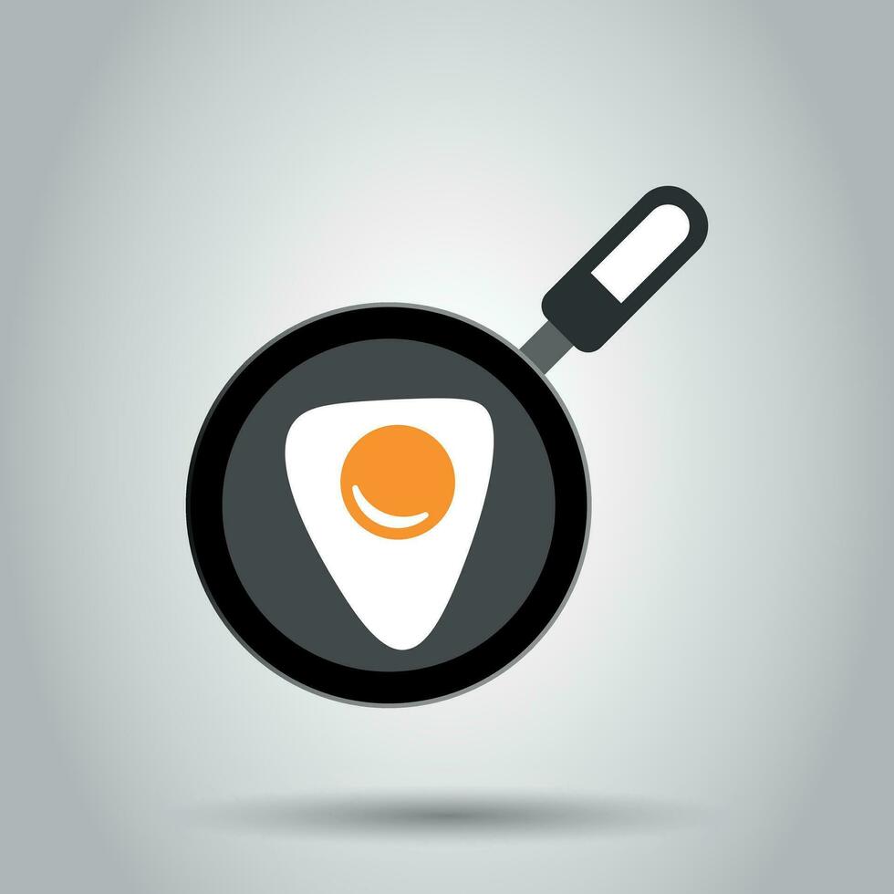 Realistic frying pan with egg icon in flat style. Cooking pan illustration on white background. Skillet kitchen equipment business concept. vector