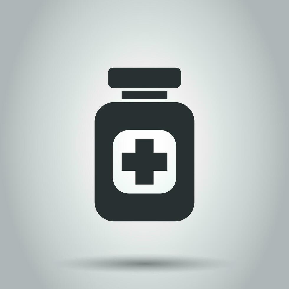 Pill vector icon in flat style. Tablet illustration on white background. Bottle medical concept.