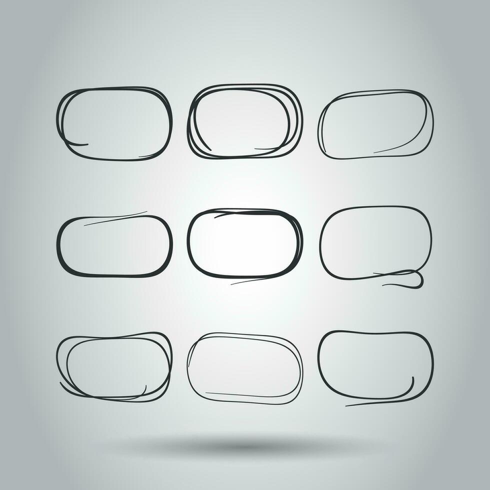 Set of the hand drawn scribble circles line sketch. Vector circular scribble doodle round element. Pencil sketch illustration on white background.