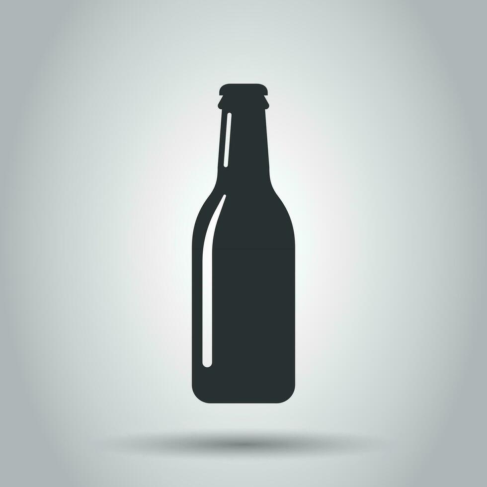 Beer bottle icon in flat style. Alcohol bottle illustration on white background. Beer, vodka, wine concept. vector
