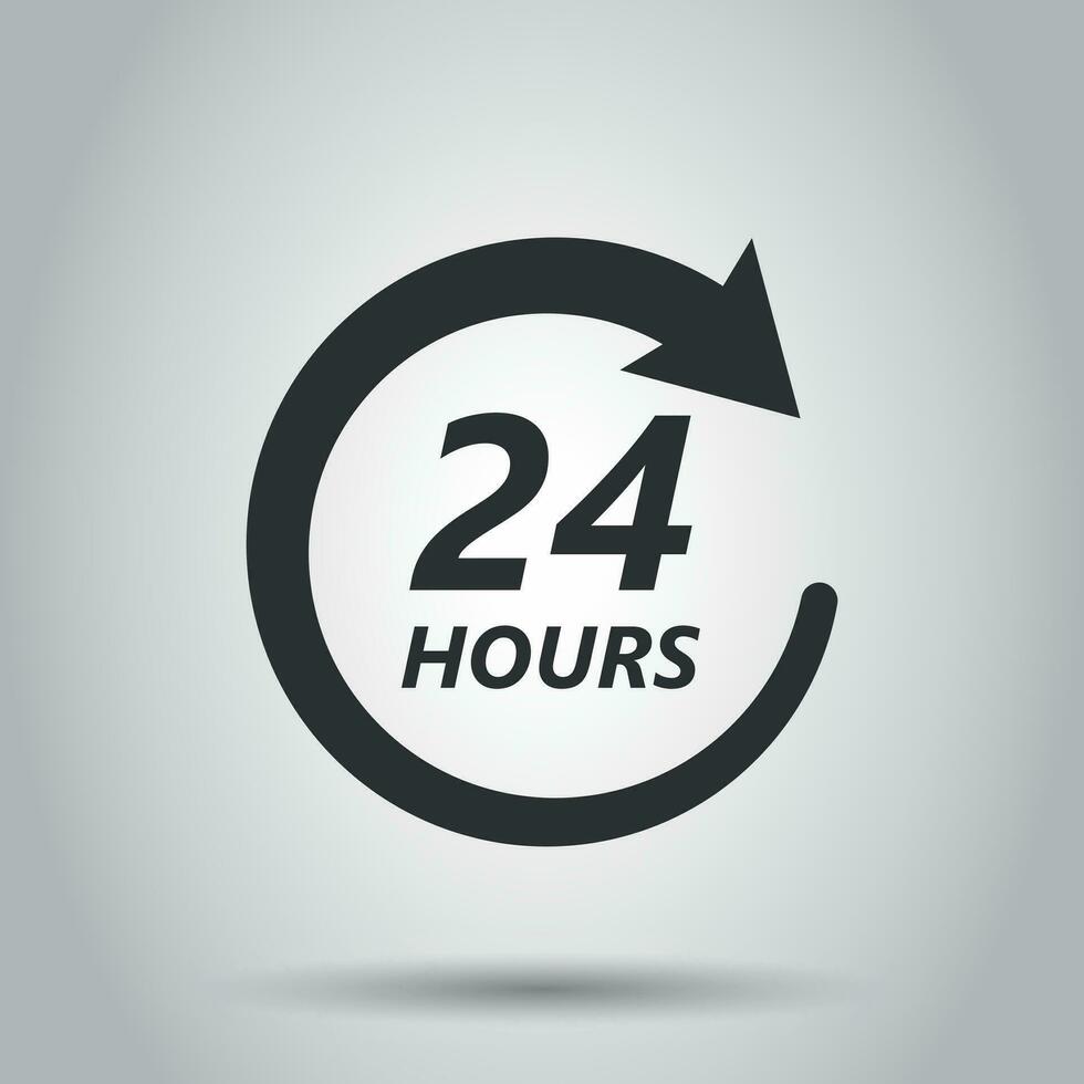 veinte cuatro hora reloj icono en plano estilo. 24 7 7 Servicio hora ilustración en blanco antecedentes. alrededor el reloj firmar concepto. vector