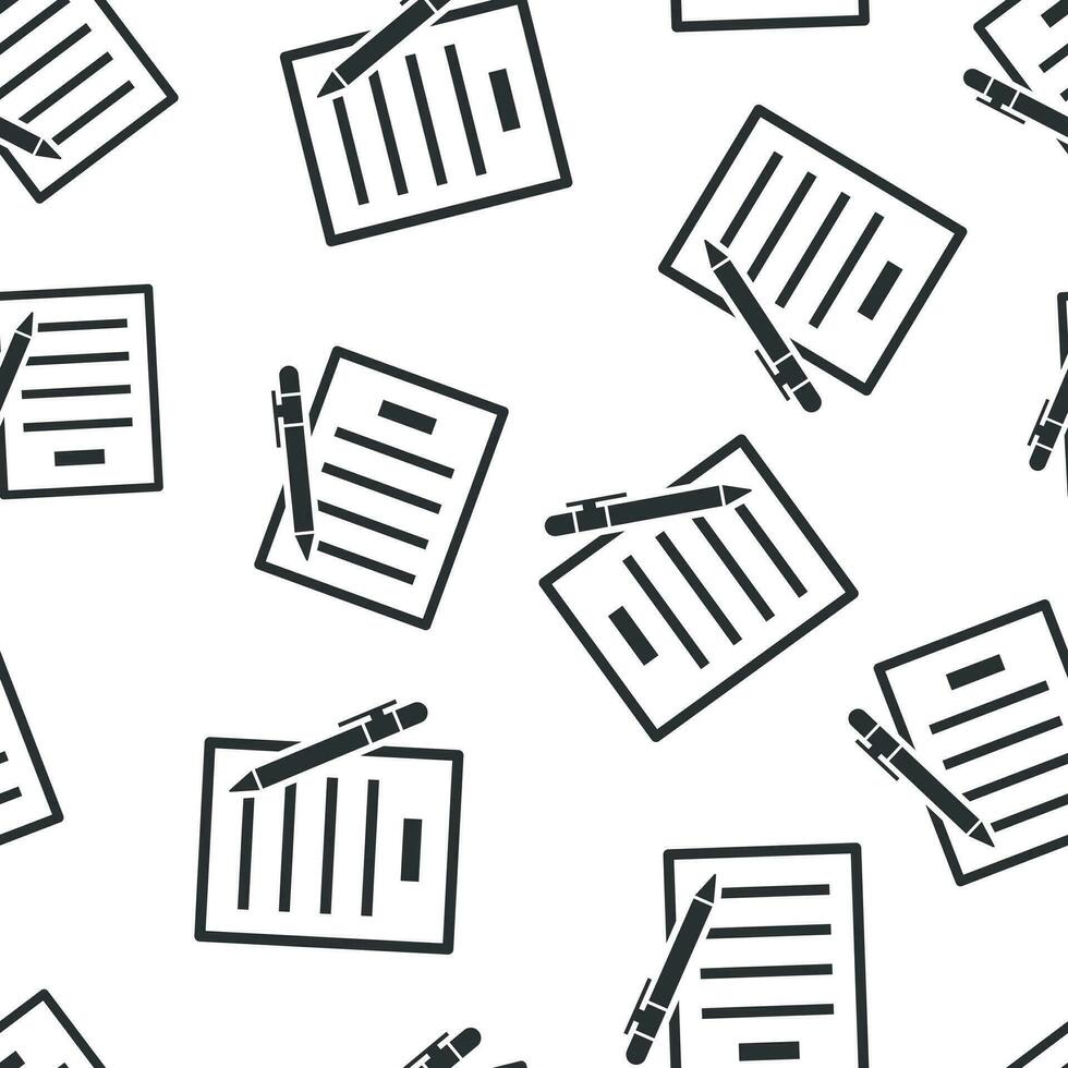 Contract agreement icon seamless pattern background. Document sheet with pen vector illustration. Contract arrangement symbol pattern.
