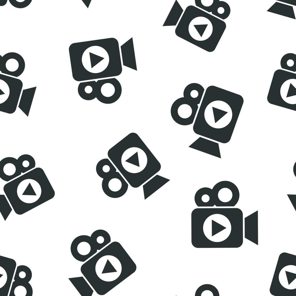 Video camera icon seamless pattern background. Movie play vector illustration. Video streaming symbol pattern.