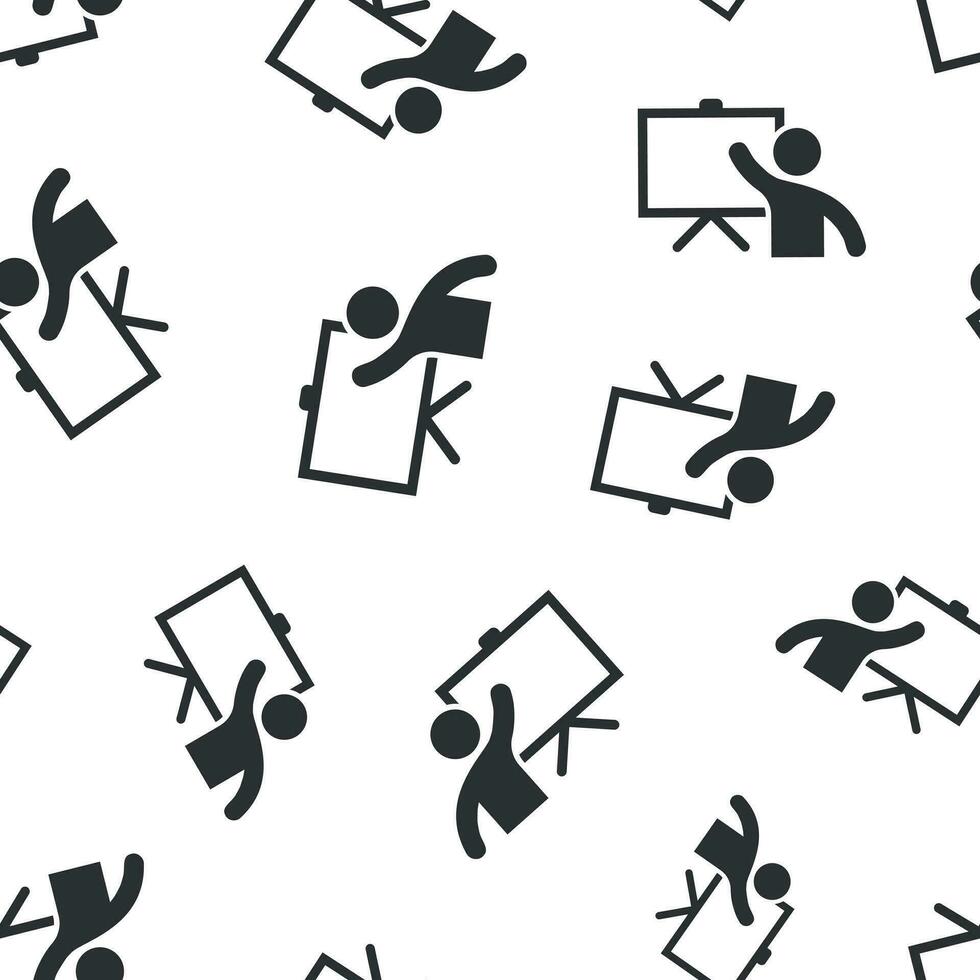 Training education icon seamless pattern background. People seminar vector illustration. School classroom lesson symbol pattern.