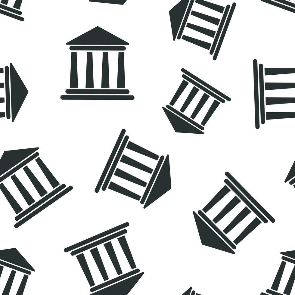 Bank building icon seamless pattern background. Government architecture vector illustration. Museum exterior symbol pattern.