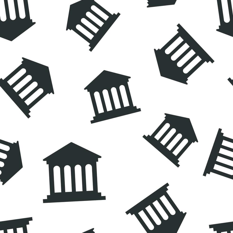 Bank building icon seamless pattern background. Government architecture vector illustration. Museum exterior symbol pattern.