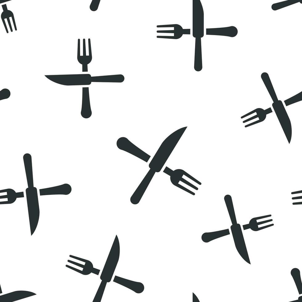 Fork and knife restaurant icon seamless pattern background. Dinner equipment vector illustration. Restaurant symbol pattern.