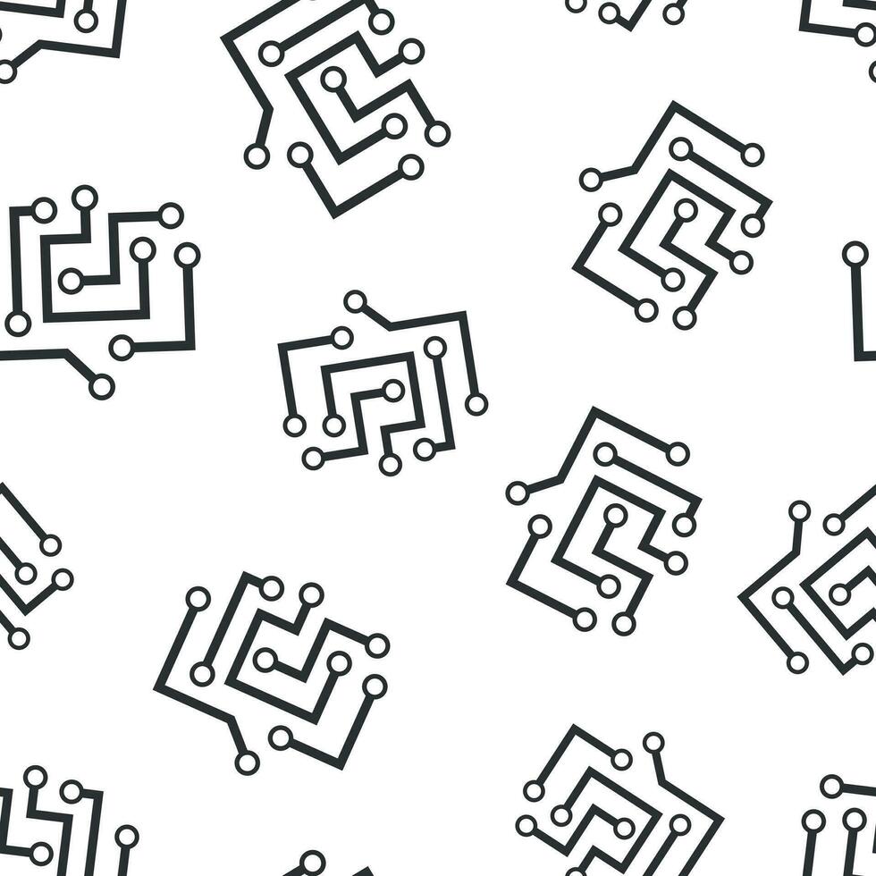 Circuit board icon seamless pattern background. Technology microchip vector illustration. Processor motherboard symbol pattern.