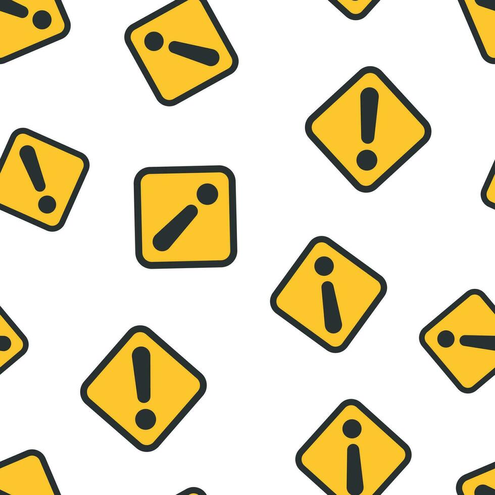 Exclamation mark icon seamless pattern background. Danger alarm vector illustration. Caution risk symbol pattern.