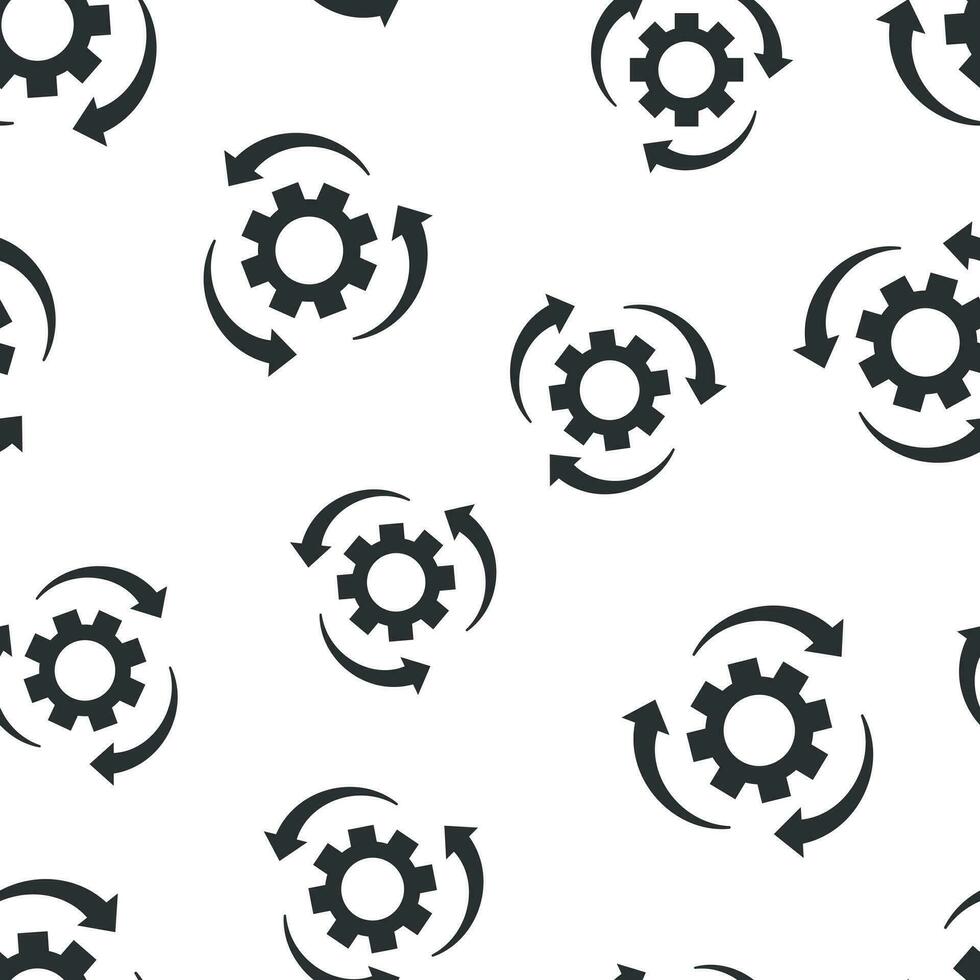 Workflow process icon seamless pattern background. Gear cog wheel with arrows vector illustration. Workflow symbol pattern.