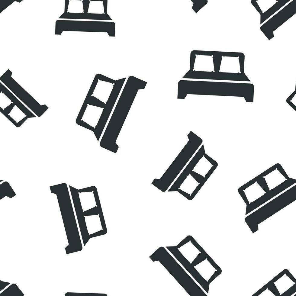 Bed icon seamless pattern background. Sleep bedroom vector illustration. Relax sofa symbol pattern.