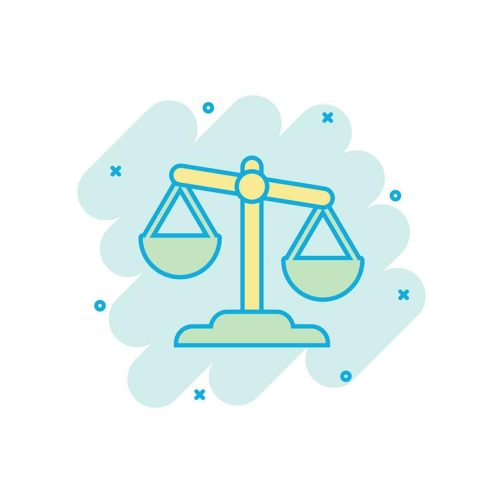 Scale comparison icon in comic style. Balance weight vector cartoon illustration pictogram