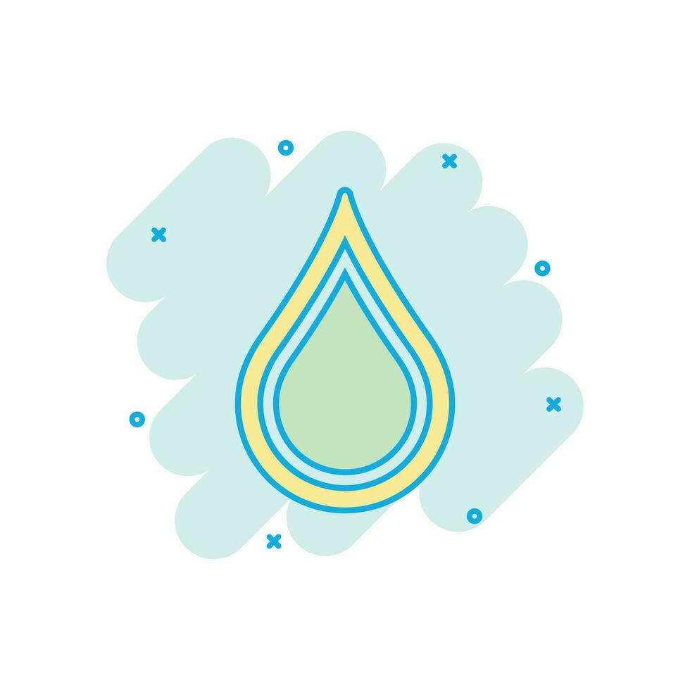 Water drop icon in comic style. Raindrop vector cartoon illustration pictogram. Droplet water blob business concept splash effect.