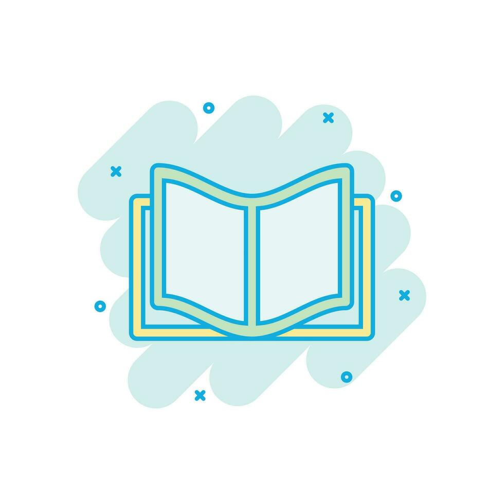 Book education icon in comic style. Literature magazine vector cartoon illustration pictogram. Book paper business concept splash effect.