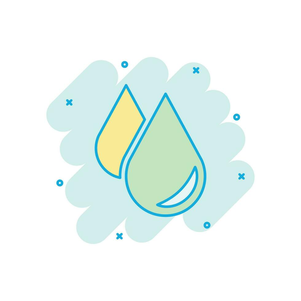 Water drop icon in comic style. Raindrop vector cartoon illustration pictogram. Droplet water blob business concept splash effect.