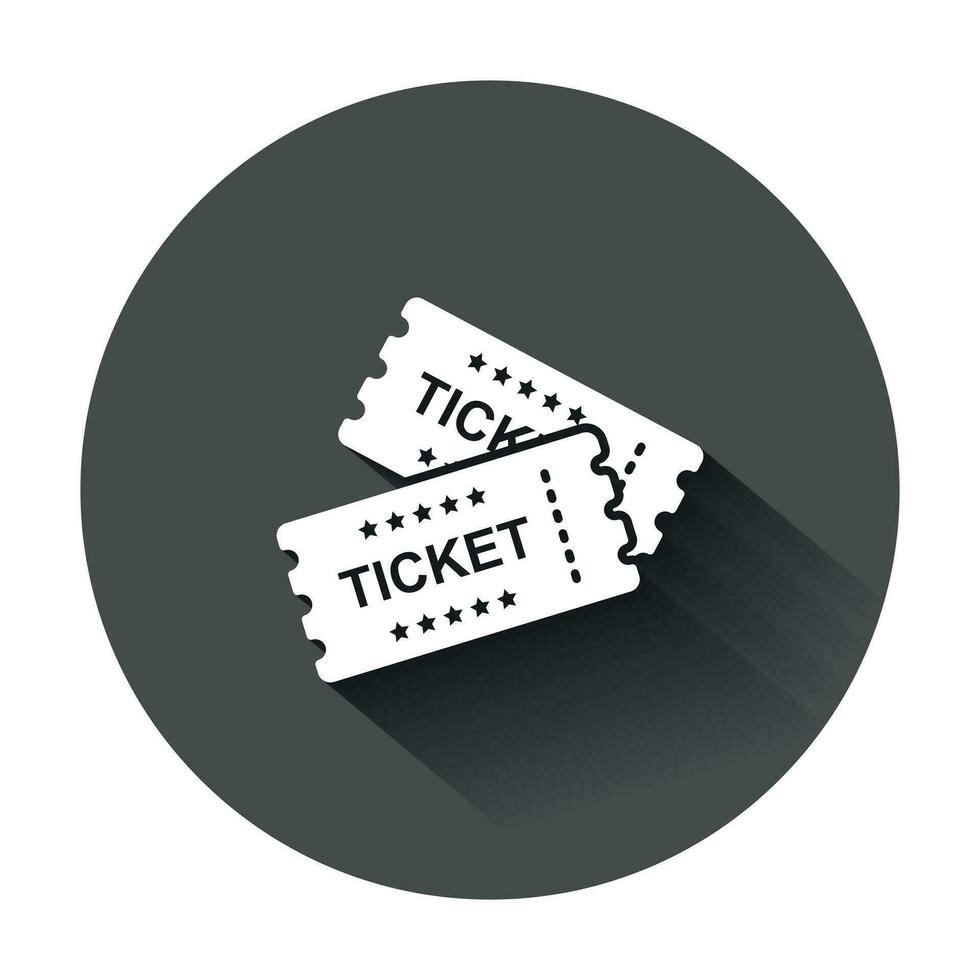 Cinema ticket icon in flat style. Admit one coupon entrance vector illustration with long shadow. Ticket business concept.