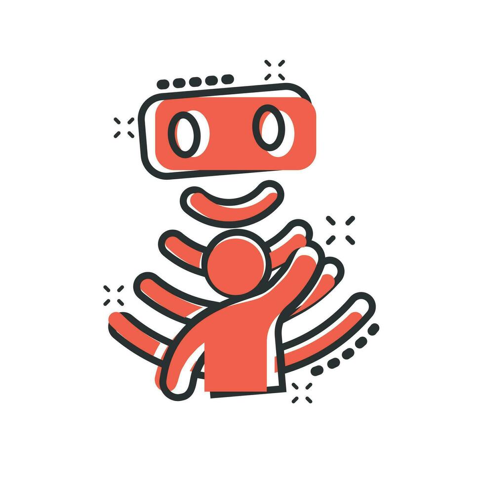Motion sensor icon in comic style. Sensor waves with man vector cartoon illustration pictogram. People security connection business concept splash effect.