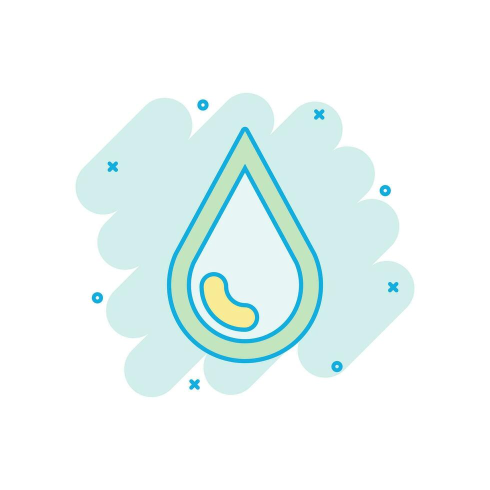 Water drop icon in comic style. Raindrop vector cartoon illustration pictogram. Droplet water blob business concept splash effect.