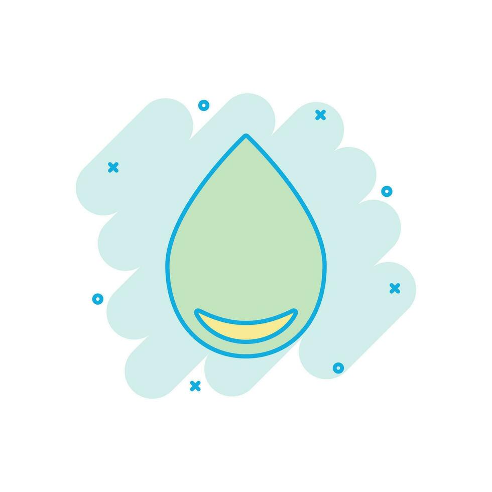 Water drop icon in comic style. Raindrop vector cartoon illustration pictogram. Droplet water blob business concept splash effect.