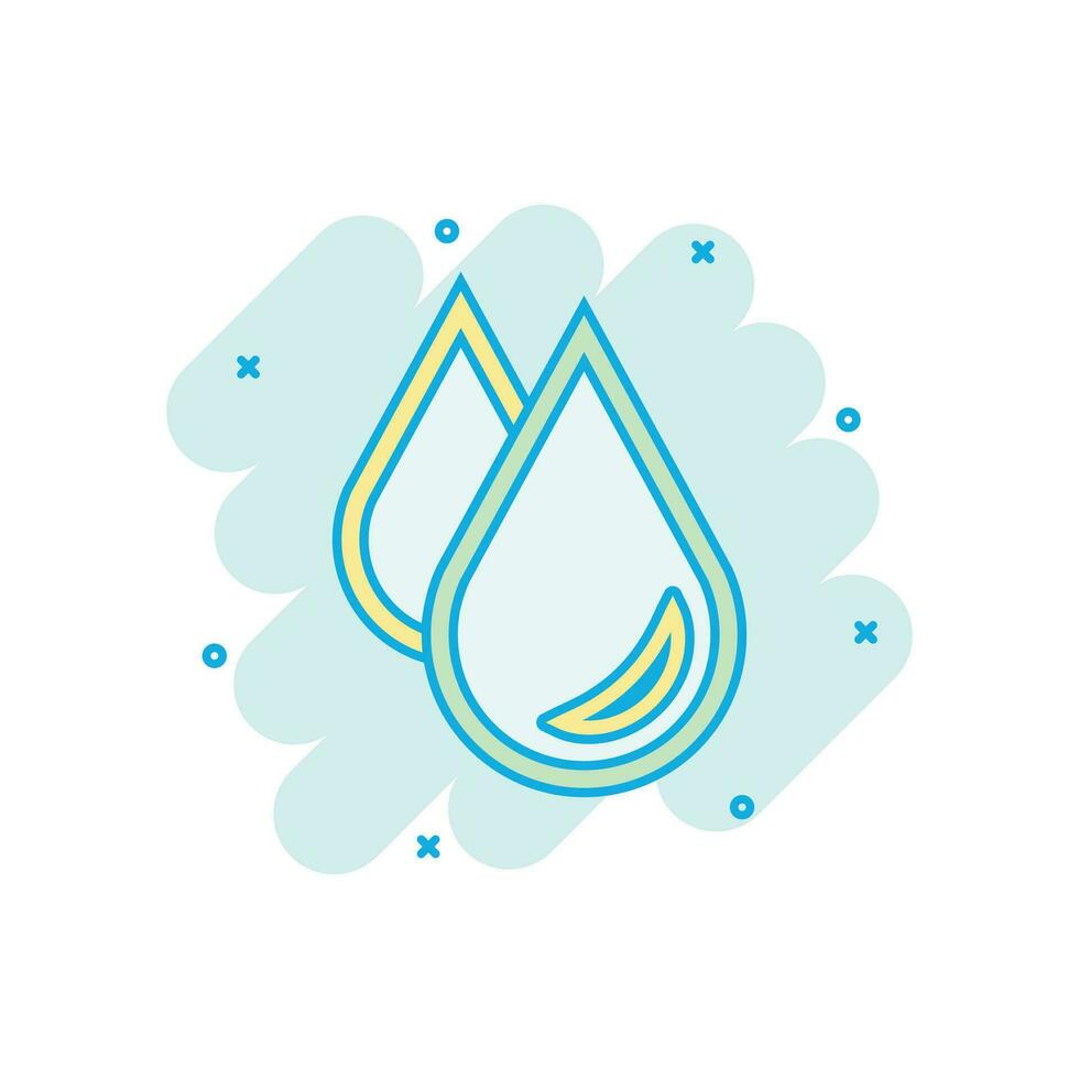 Water drop icon in comic style. Raindrop vector cartoon illustration pictogram. Droplet water blob business concept splash effect.