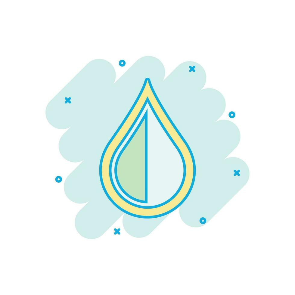 Water drop icon in comic style. Raindrop vector cartoon illustration pictogram. Droplet water blob business concept splash effect.