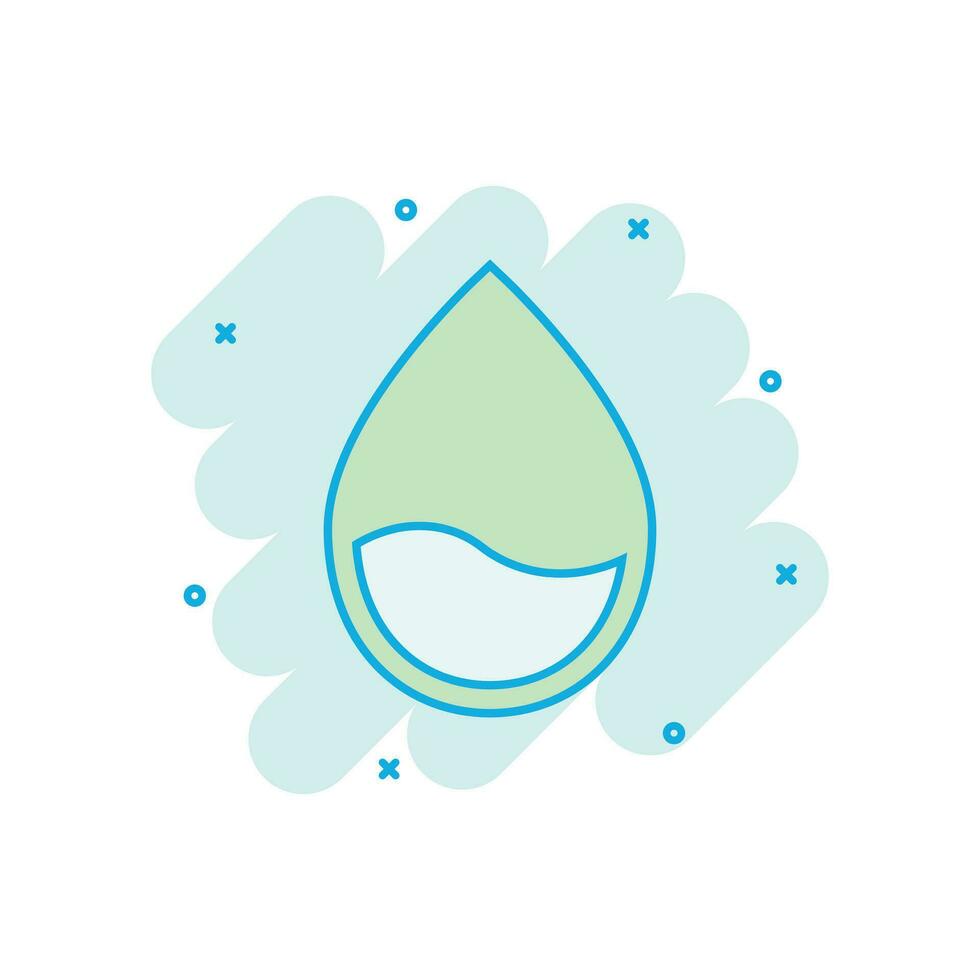 Water drop icon in comic style. Raindrop vector cartoon illustration pictogram. Droplet water blob business concept splash effect.