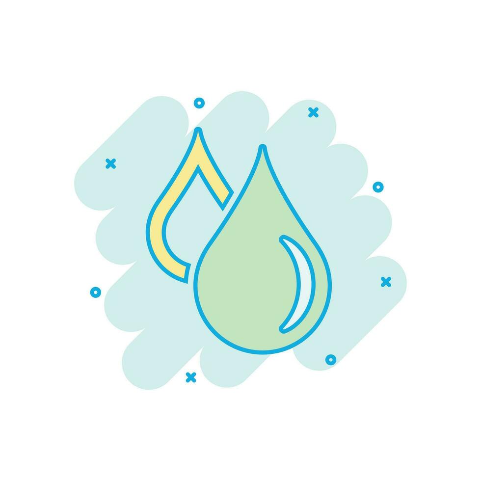Water drop icon in comic style. Raindrop vector cartoon illustration pictogram. Droplet water blob business concept splash effect.