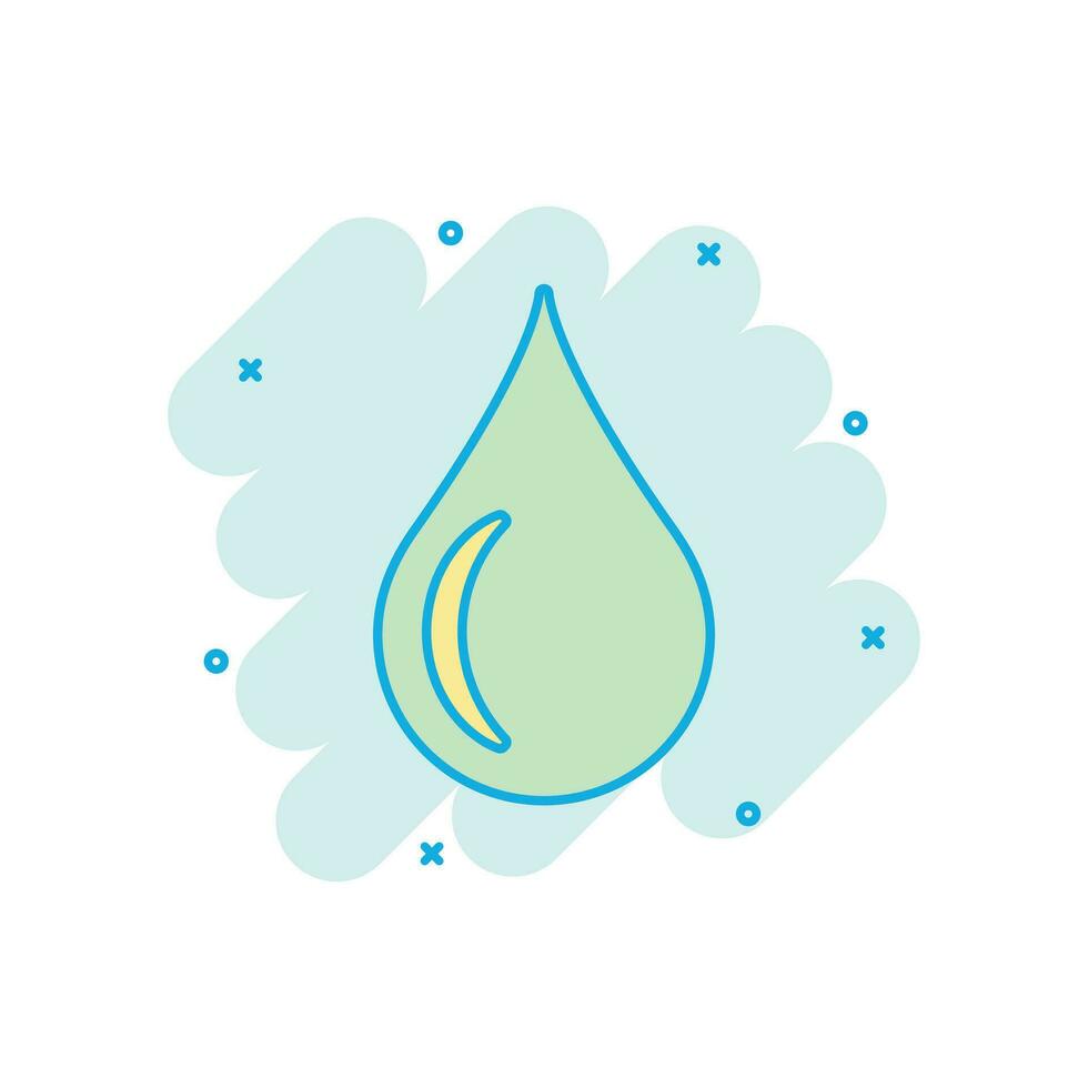 Water drop icon in comic style. Raindrop vector cartoon illustration pictogram. Droplet water blob business concept splash effect.