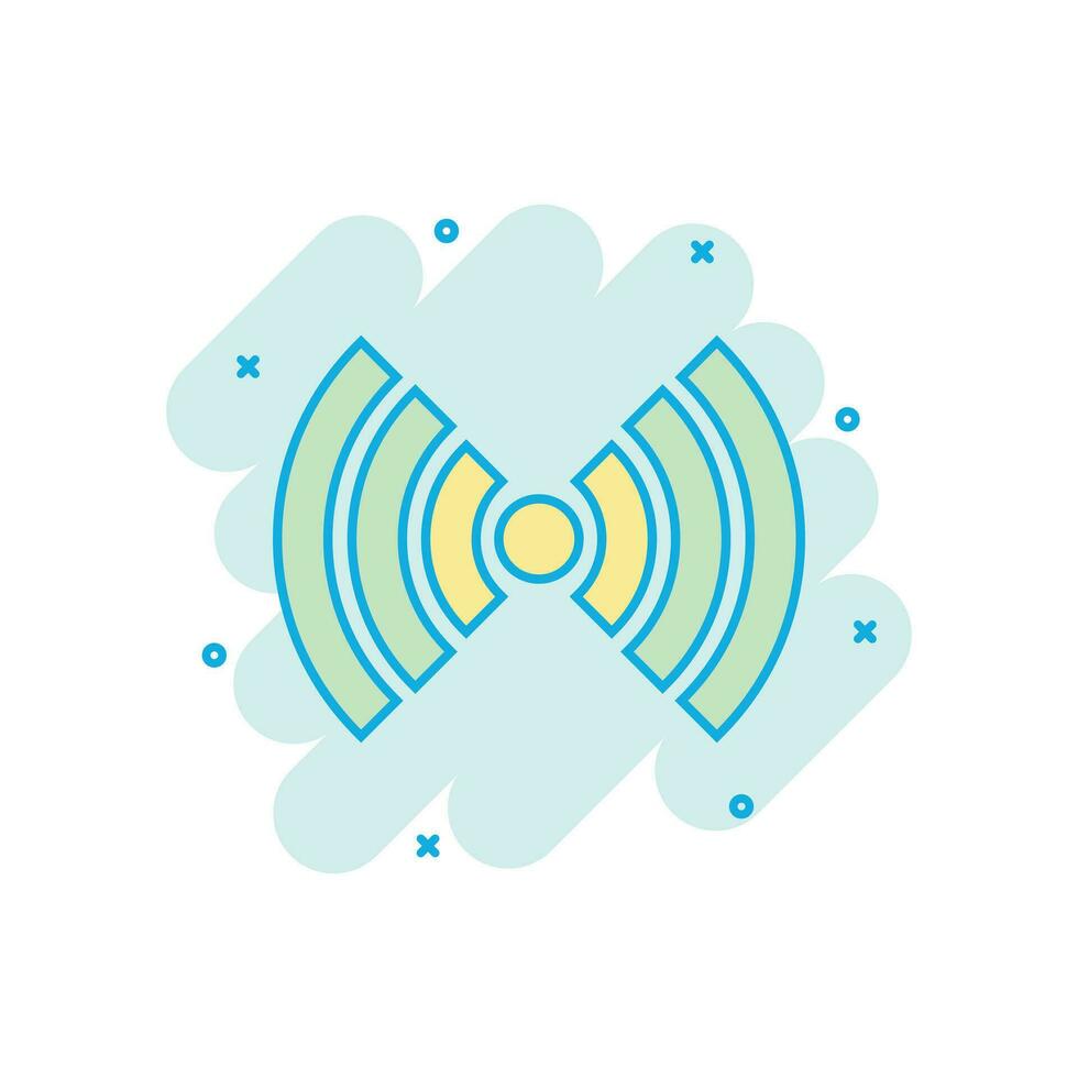 Wifi internet icon in comic style. Wi-fi wireless technology vector cartoon illustration pictogram. Network wifi business concept splash effect.