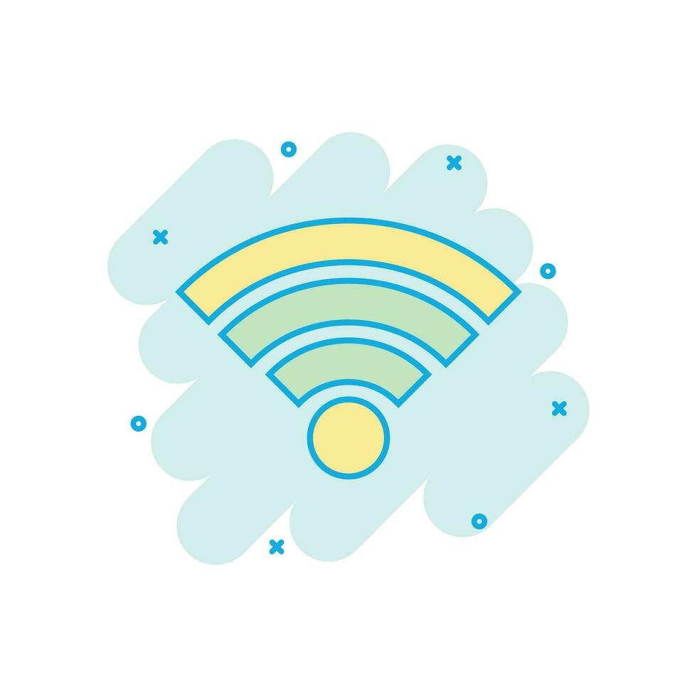 Wifi internet icon in comic style. Wi-fi wireless technology vector cartoon illustration pictogram. Network wifi business concept splash effect.