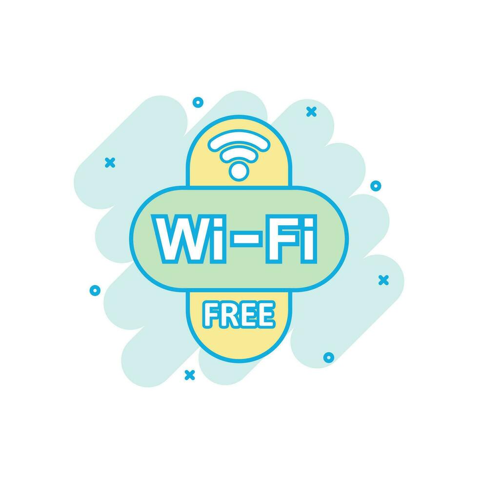 Wifi free icon in comic style. Wi-fi wireless technology vector cartoon illustration pictogram. Network wifi business concept splash effect.