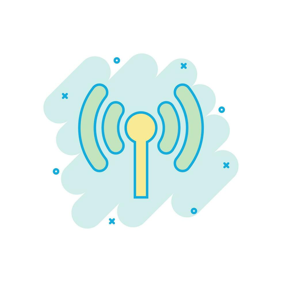 Wifi internet icon in comic style. Wi-fi wireless technology vector cartoon illustration pictogram. Network wifi business concept splash effect.