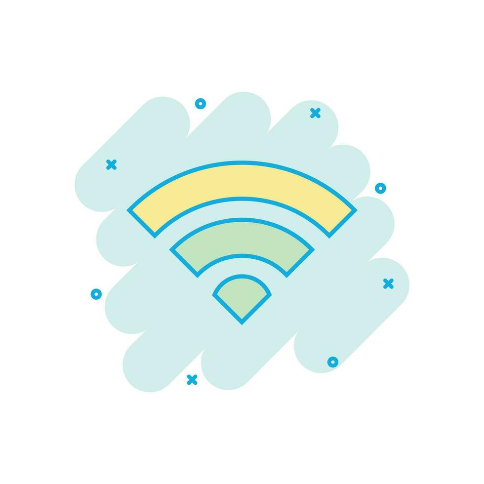 Wifi internet icon in comic style. Wi-fi wireless technology vector cartoon illustration pictogram. Network wifi business concept splash effect.
