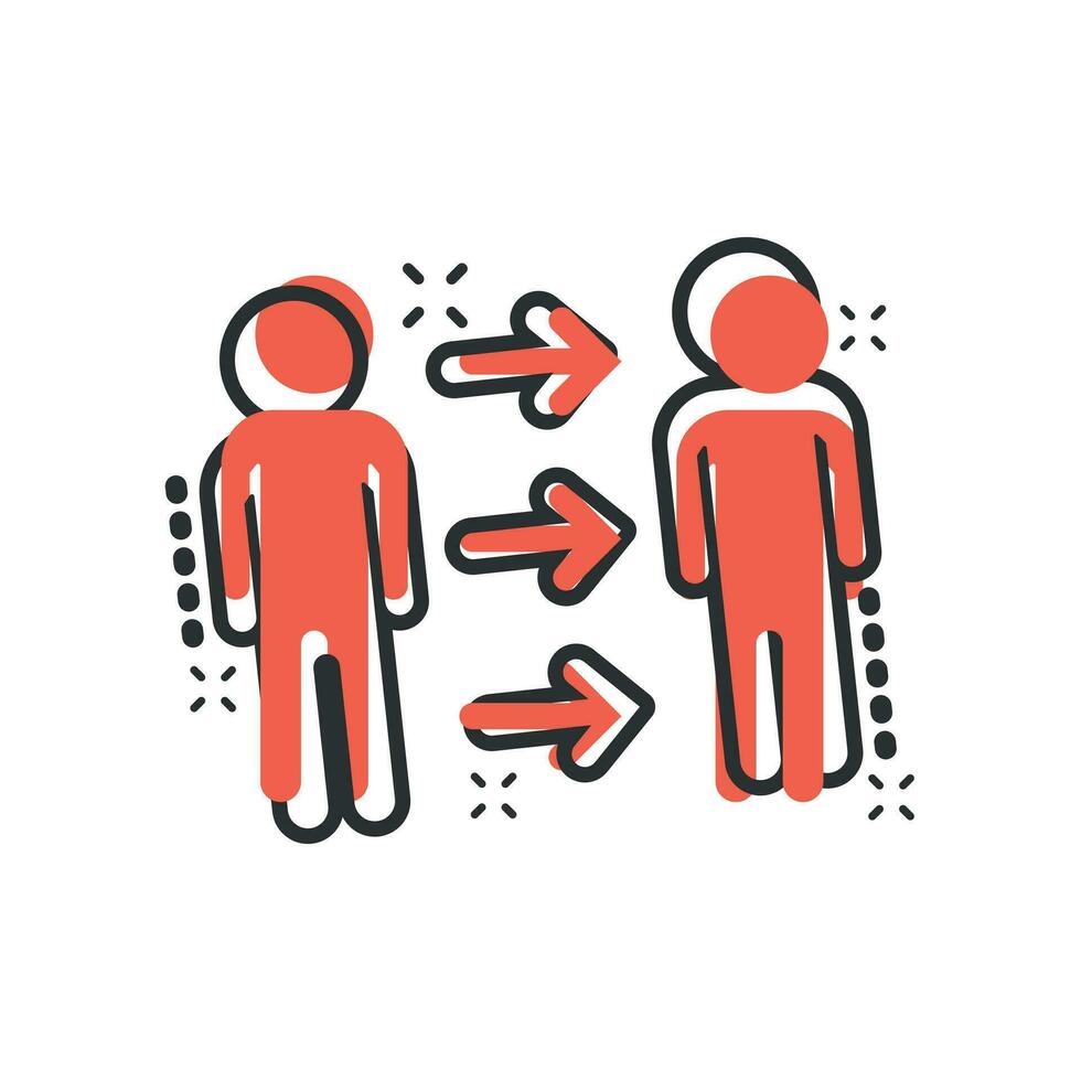 People referral icon in comic style. Business communication vector cartoon illustration pictogram. Reference teamwork business concept splash effect.