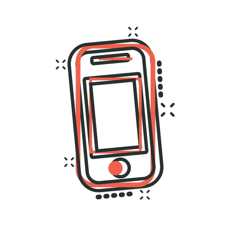 Smartphone icon in comic style. Phone handset vector cartoon illustration pictogram. Smartphone business concept splash effect.