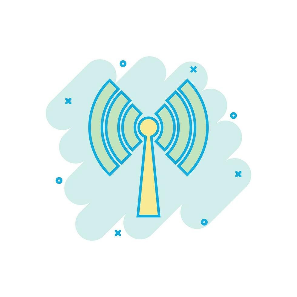 Wifi internet icon in comic style. Wi-fi wireless technology vector cartoon illustration pictogram. Network wifi business concept splash effect.