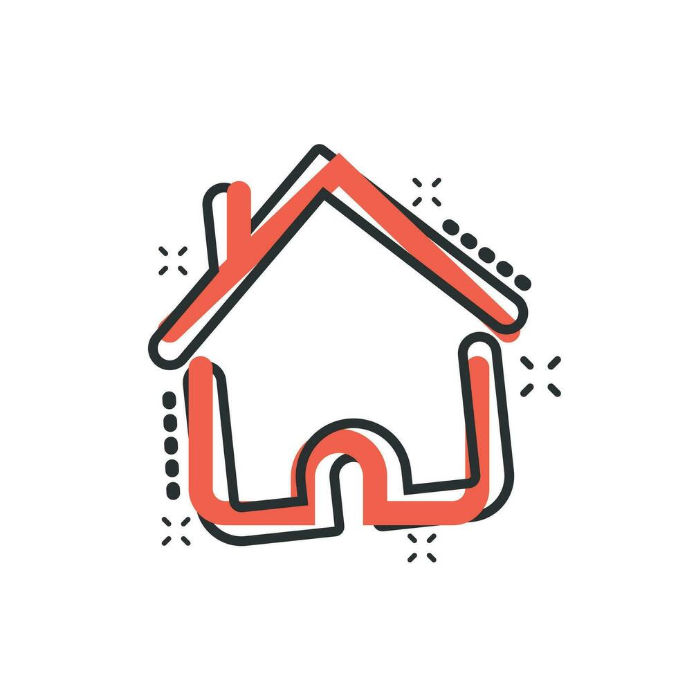 House building icon in comic style. Home apartment vector cartoon illustration pictogram. House dwelling business concept splash effect.