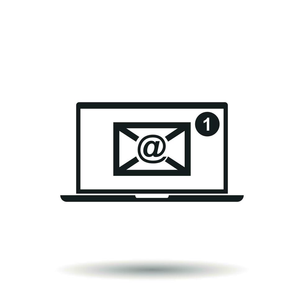 Email envelope message on laptop. Vector illustration in flat style on isolated background.