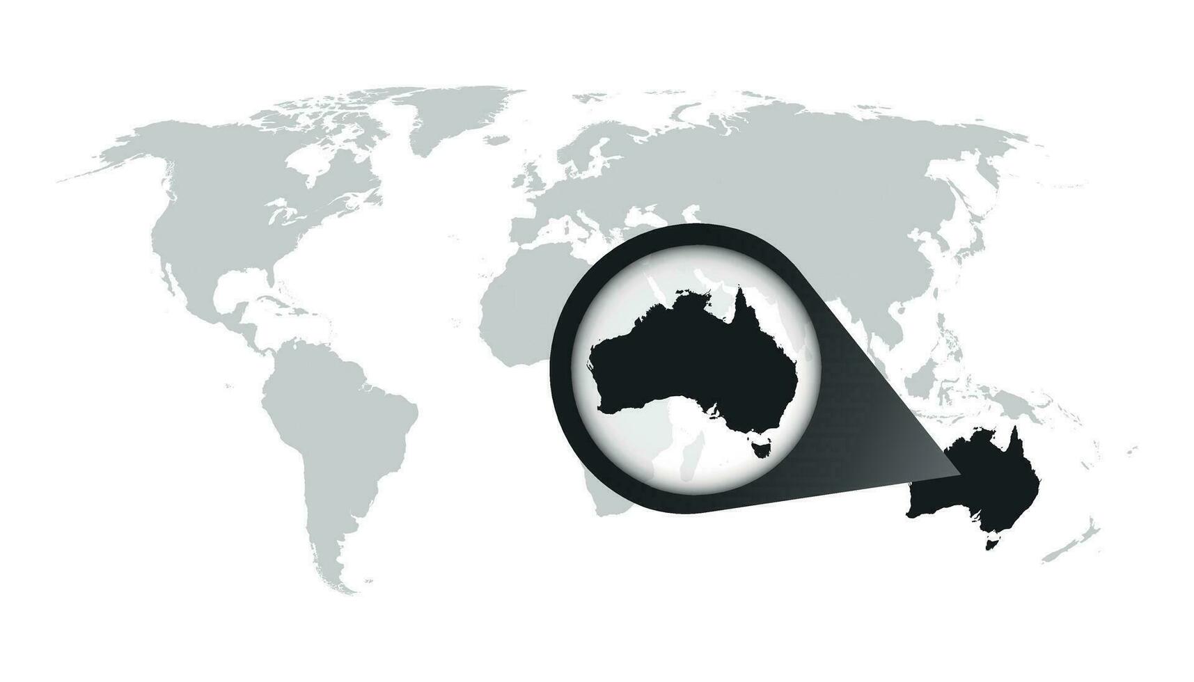 mundo mapa con enfocar en Australia. mapa en lupa vector ilustración en plano estilo