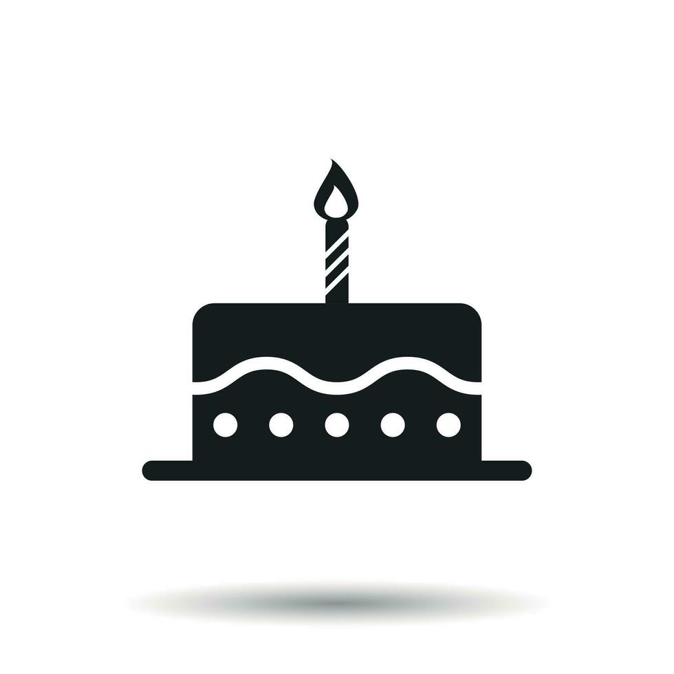 cumpleaños pastel plano icono. Fresco tarta mollete en aislado antecedentes vector