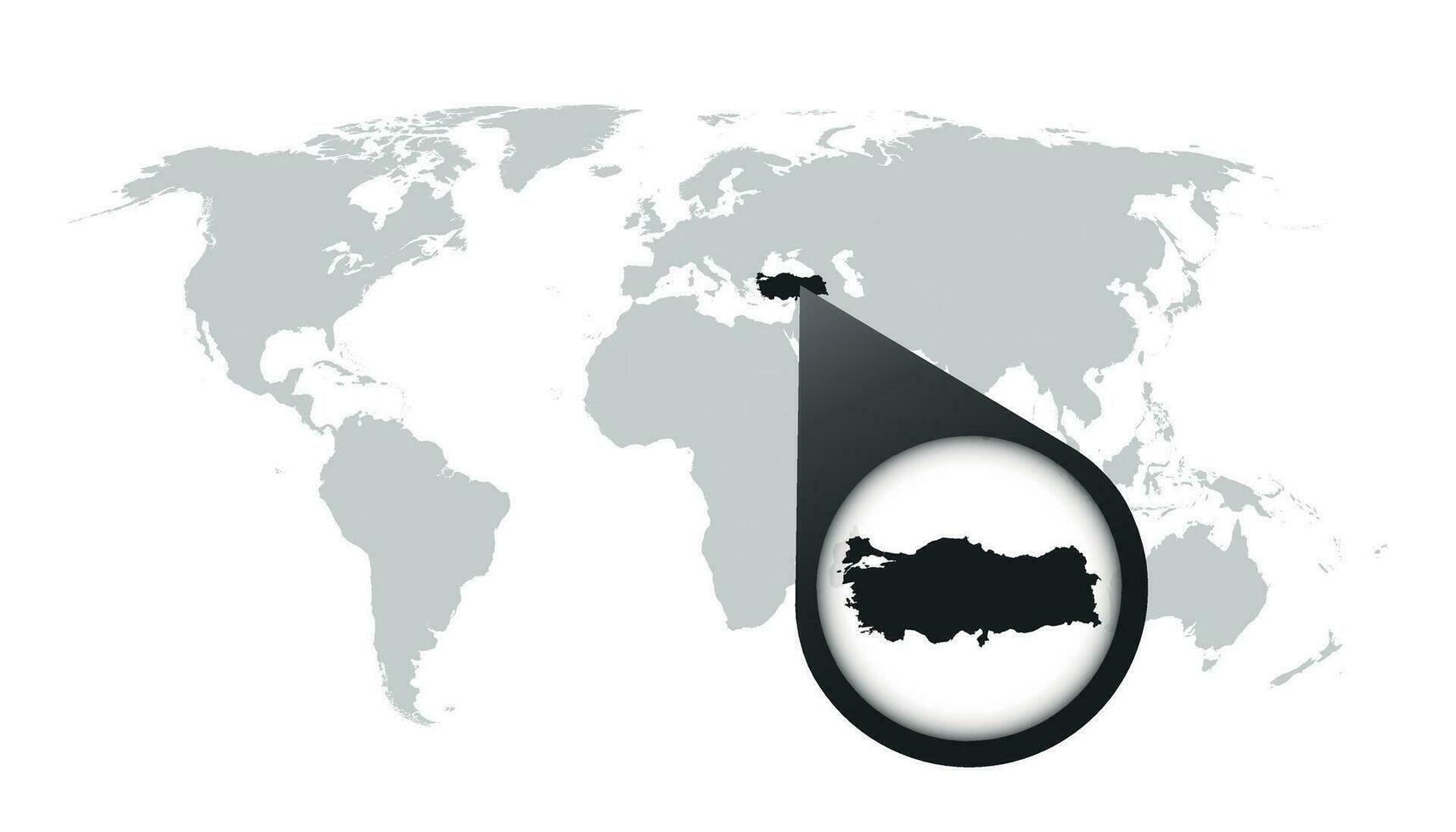 World map with zoom on Turkey. Map in loupe. Vector illustration in flat style