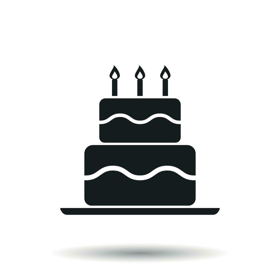 cumpleaños pastel plano icono. Fresco tarta mollete en aislado antecedentes vector