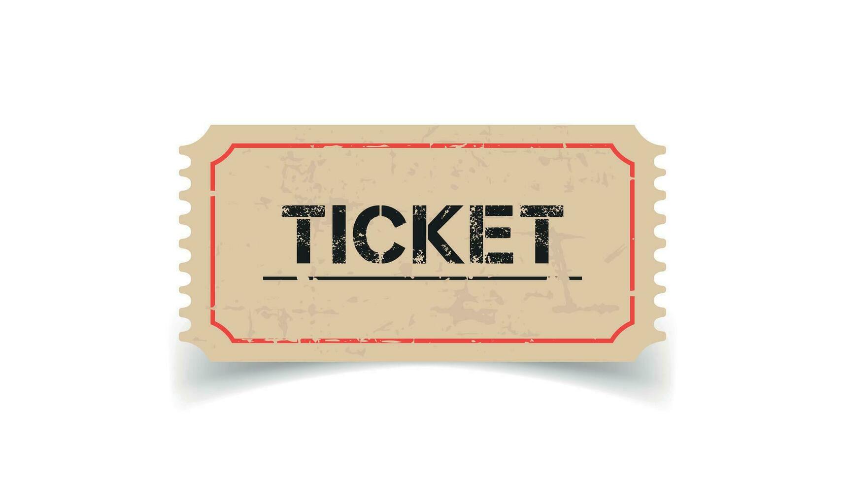 Old ticket with grunge effect. Flat vector illustration on white background.