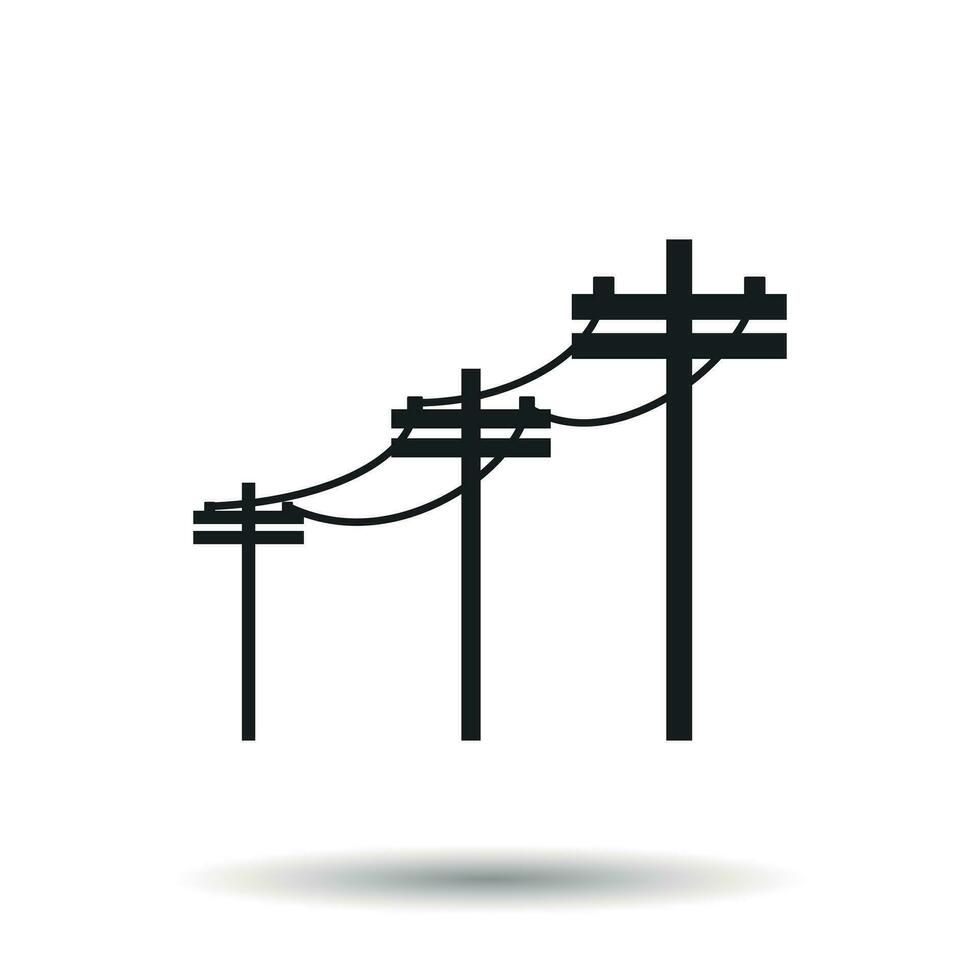 High voltage power lines. Electric pole vector icon on white background.