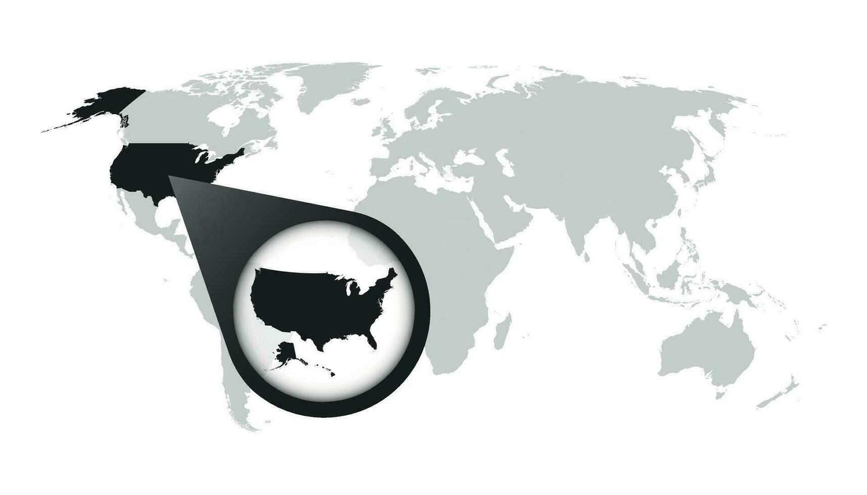 World map with zoom on USA. America map in loupe. Vector illustration in flat style